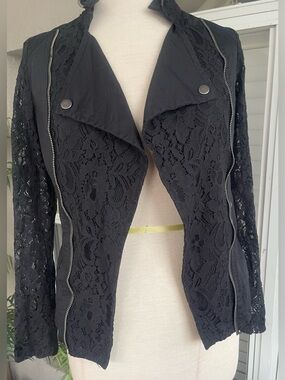 Vanity Black Lace Blazer Jacket with Zip Trim